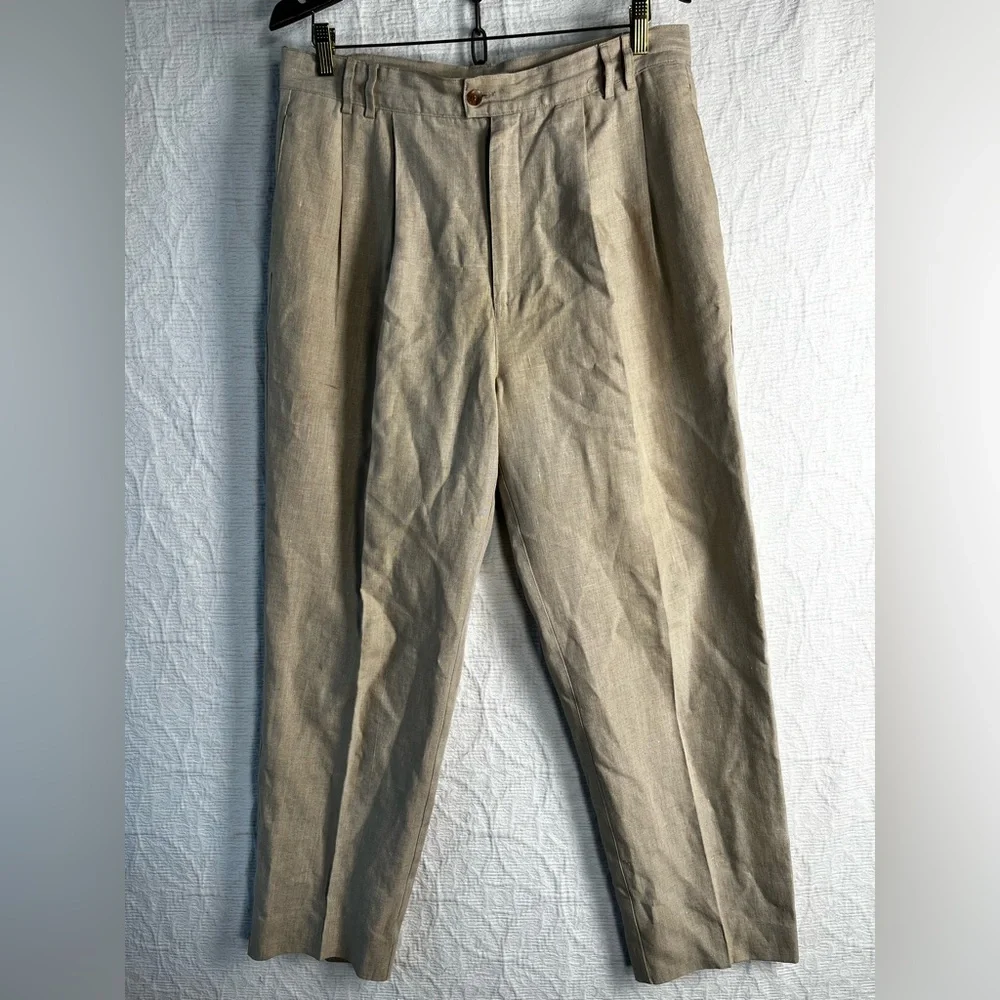 Zeidler and Zeidler 100 Linen Pants Mens 34 Long Pleated Front High Waisted Pant
